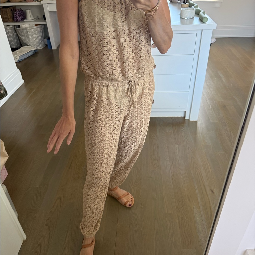 Melissa Odabash Tan Lace-Textured Jumpsuit